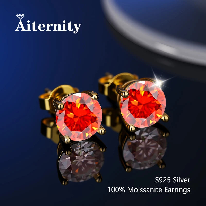 أقراط مرصعة بحجر الموزانيت - أقراط زفاف من الفضة عيار 925 مطلية بعيار 18 قيراطًا