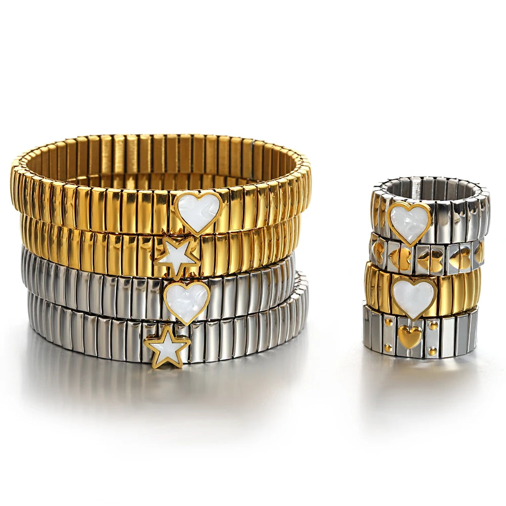 سوار مرن على شكل حلقة حب - سوار من الفولاذ المقاوم للصدأ بنمط نجمة