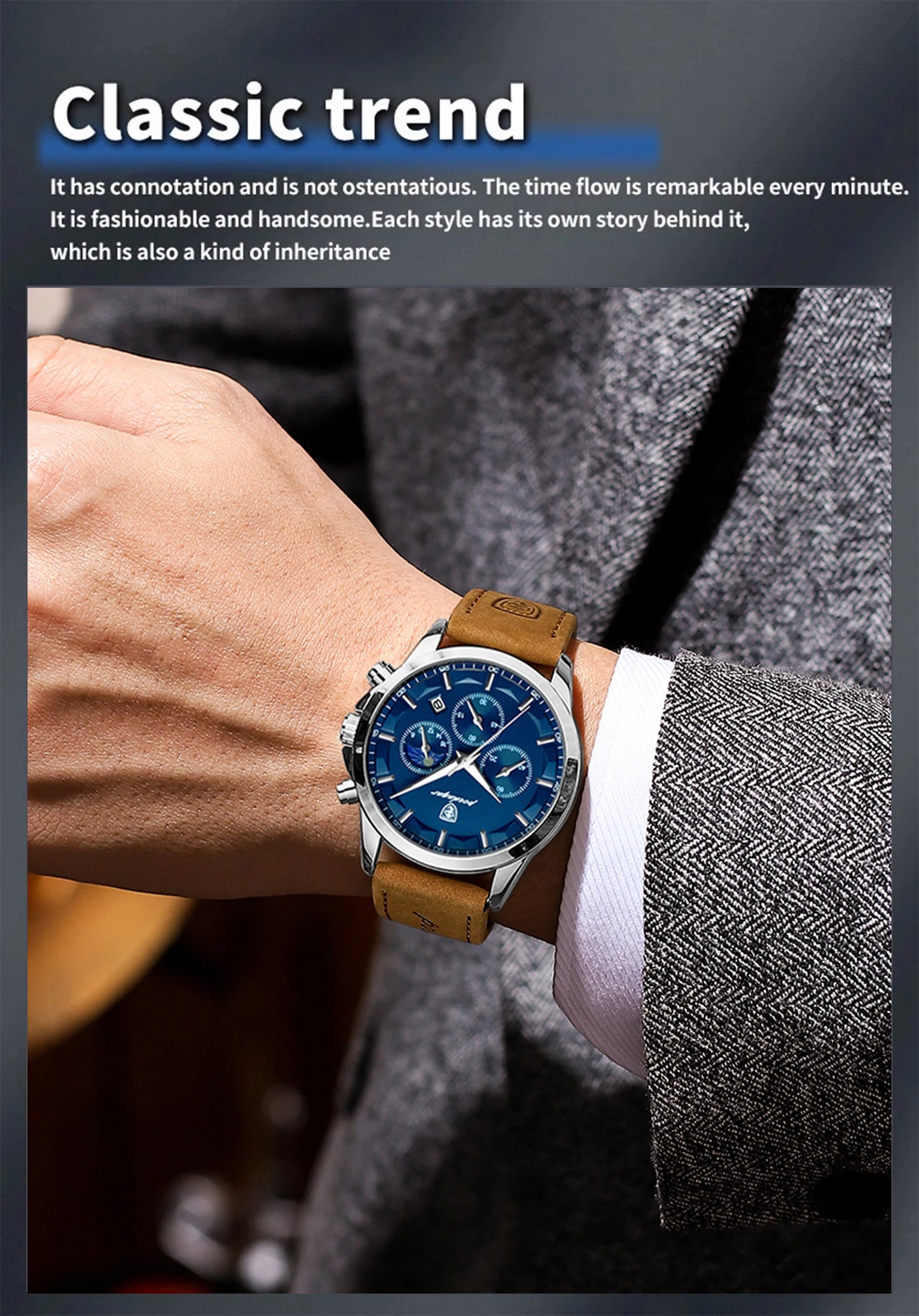 ساعة يد رجالية فاخرة من POEDAGAR مقاومة للماء كرونوغراف مضيئة مع تاريخ للرجال ساعة جلدية رياضية عسكرية كوارتز ساعات رجالية Reloj