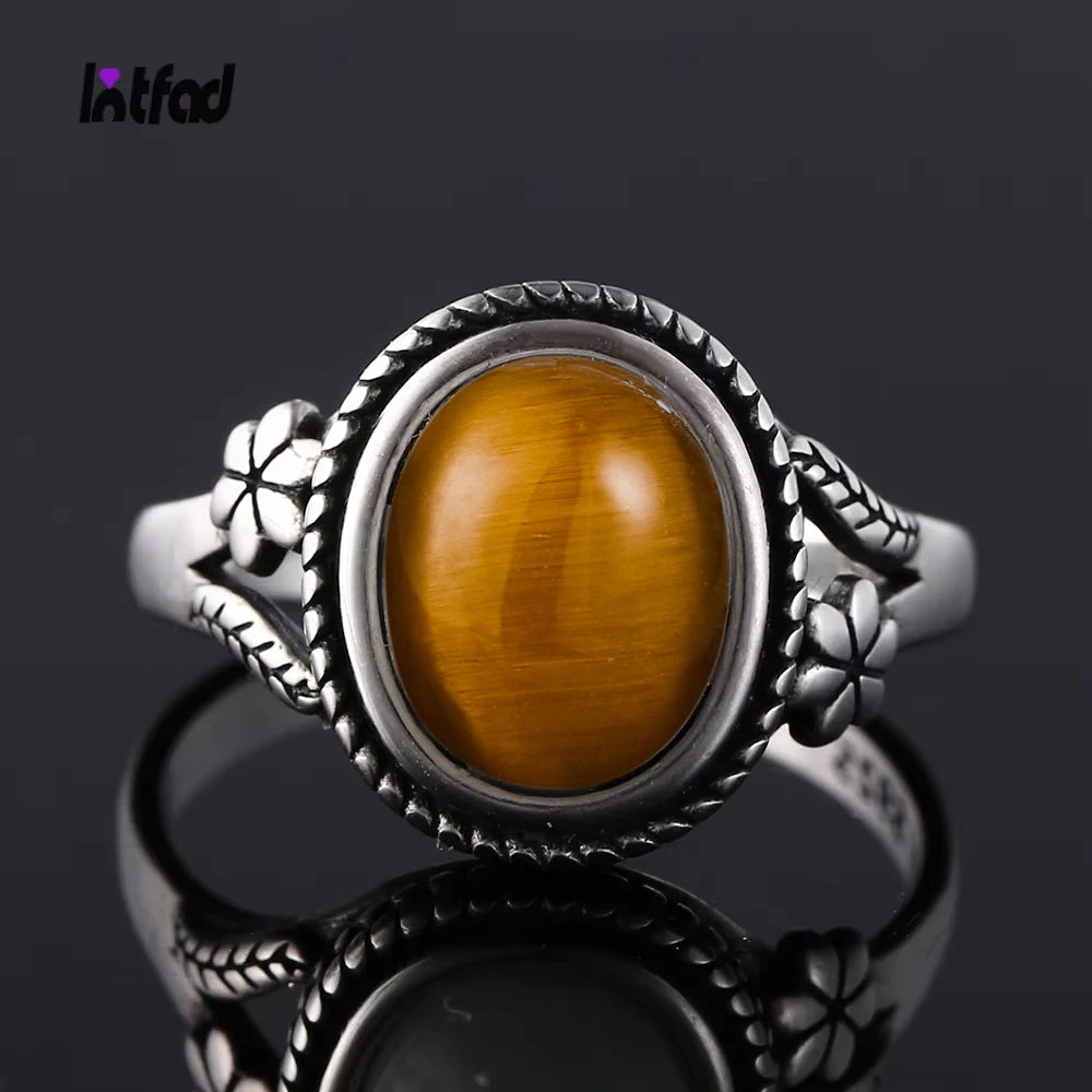 خاتم عين النمر - خاتم إصبع السبابة من الفضة 925 بتصميم زهرة عتيقة