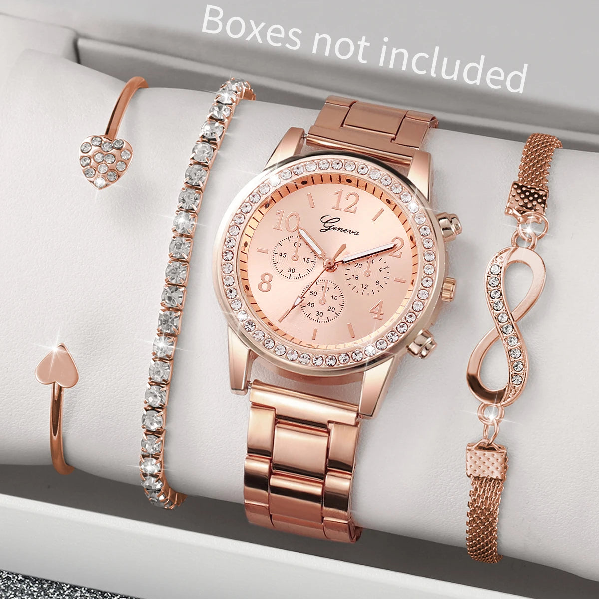 Women's Watch Set - 4pcs Luxury Steel Band Rhinestone Quartz Watches