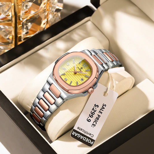 Montre femme POEDAGAR - Montre carrée de luxe étanche et lumineuse