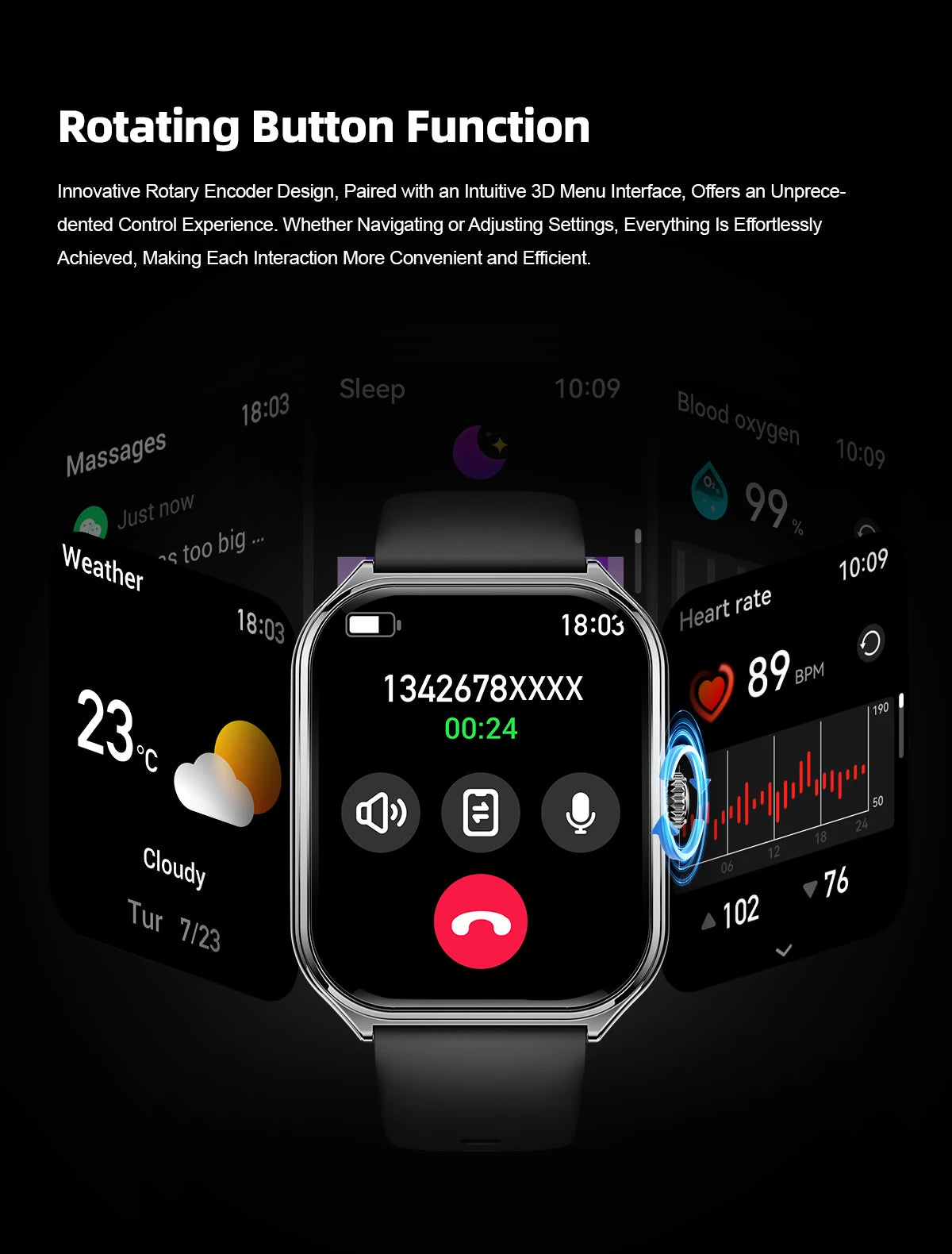 LIGE Ultra Thin Smart Watch - 1.96" AMOLED Curved Display BT Call Heart Rate