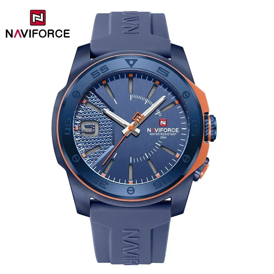 Montre de luxe pour homme NAVIFORCE, mouvement à quartz, bracelet en silicone, étanche à 50 m, aiguilles lumineuses, mouvement japonais, montre-bracelet sport pour homme