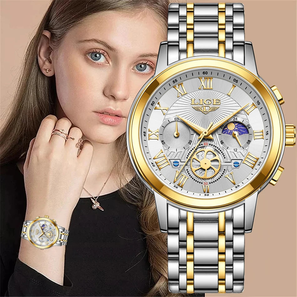 Montre femme LIGE 2024 - Montre de luxe étanche avec bracelet en acier