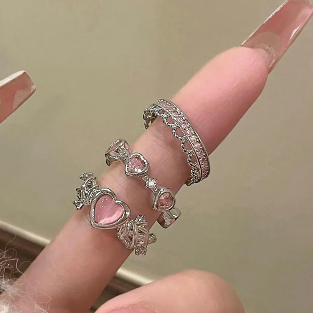 Fairy Crown Ring Set - 2pcs Sparkling Crystal Adjustable Rings