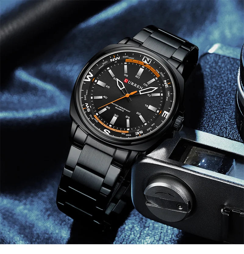ساعة CURREN 8455 للرجال، كوارتز فضية أنيقة، مناسبة للأعمال والترفيه، باللون الأسود الفضي، مع شاشة عرض تناظرية، وحزام من الفولاذ المقاوم للصدأ للرجال