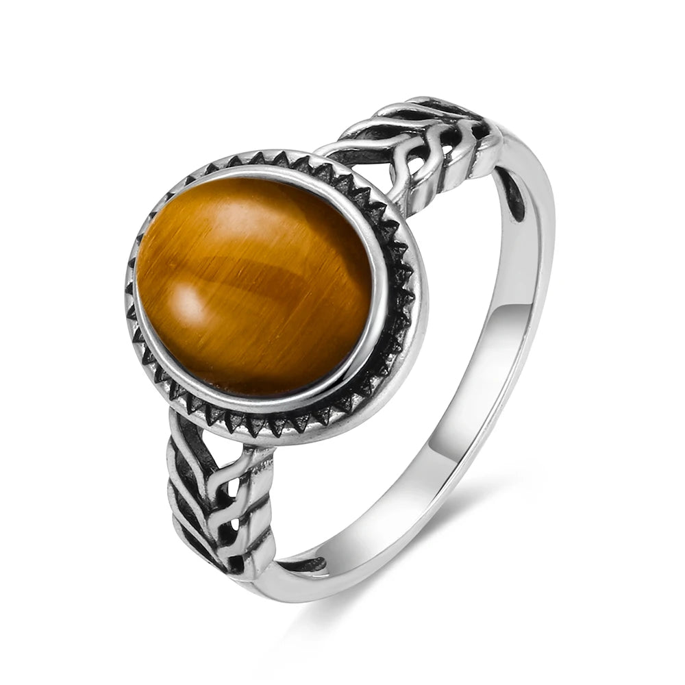 خاتم عين النمر - خاتم إصبع السبابة من الفضة 925 بتصميم زهرة عتيقة