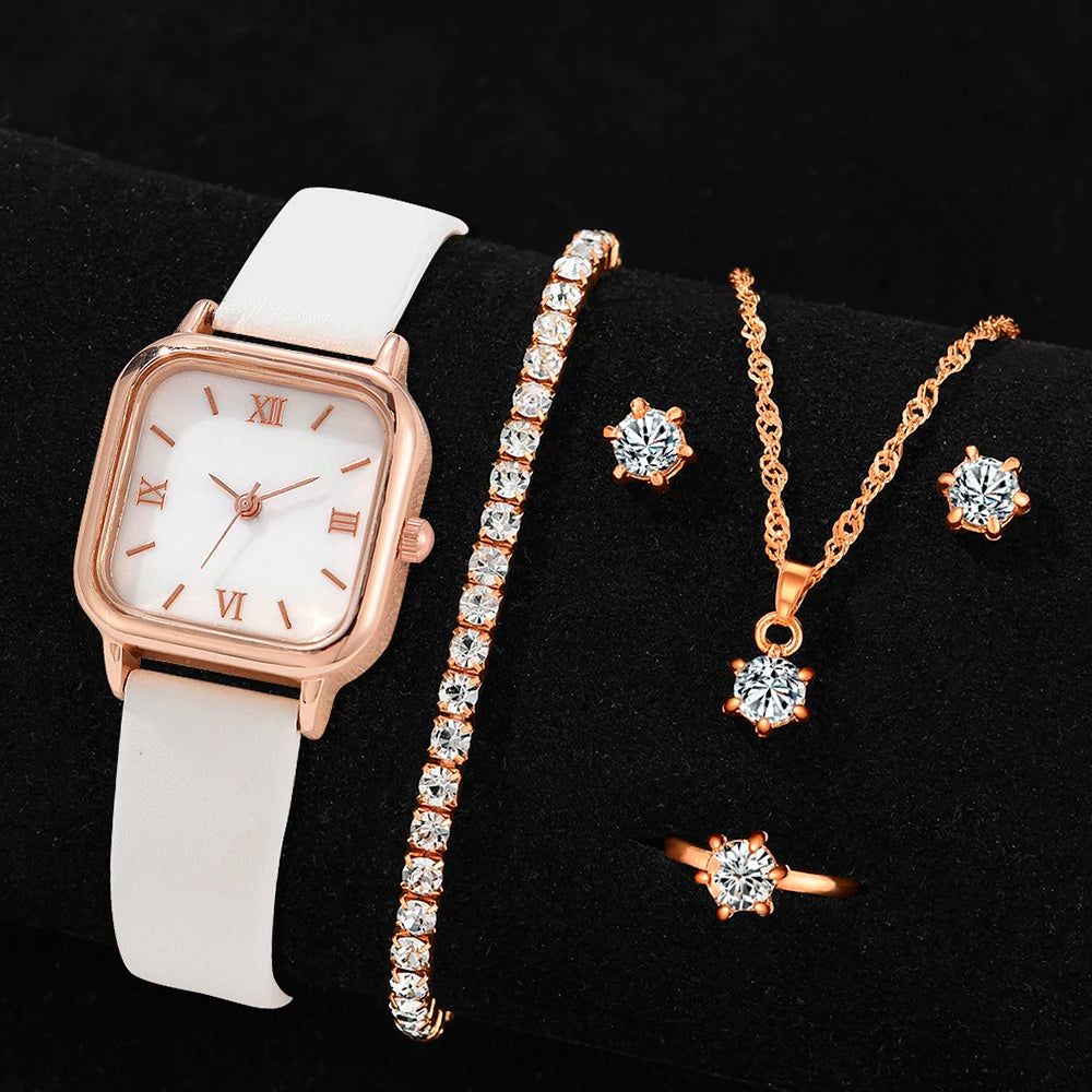 مجموعة ساعات بسيطة - 4 قطع من ساعات الكوارتز الفاخرة بحزام جلدي للأعمال