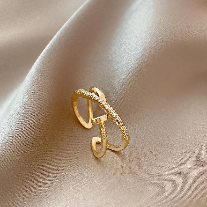 Bague de couple tendance - Bague ajustable en cuivre et zirconium avec cristal