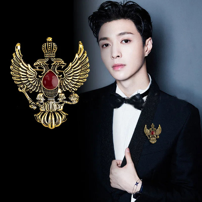 دبوس بروش على شكل نسر - دبوس ياقة شارة نسر برأسين عتيقين