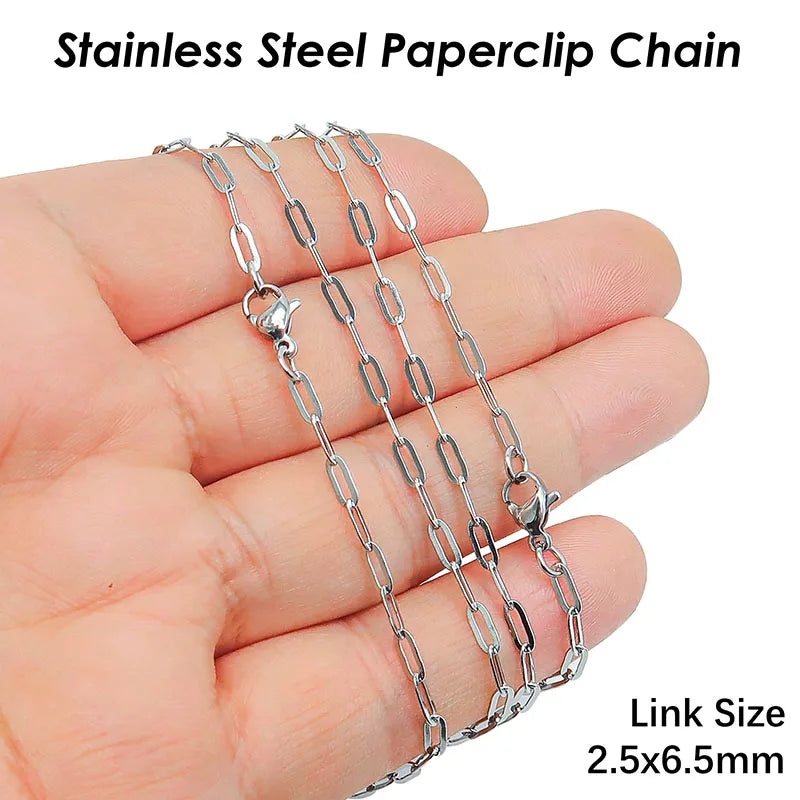 قلادة سلسلة مشبك ورق - مجموعة من 10 قطع من الفولاذ المقاوم للصدأ مطلي بالذهب