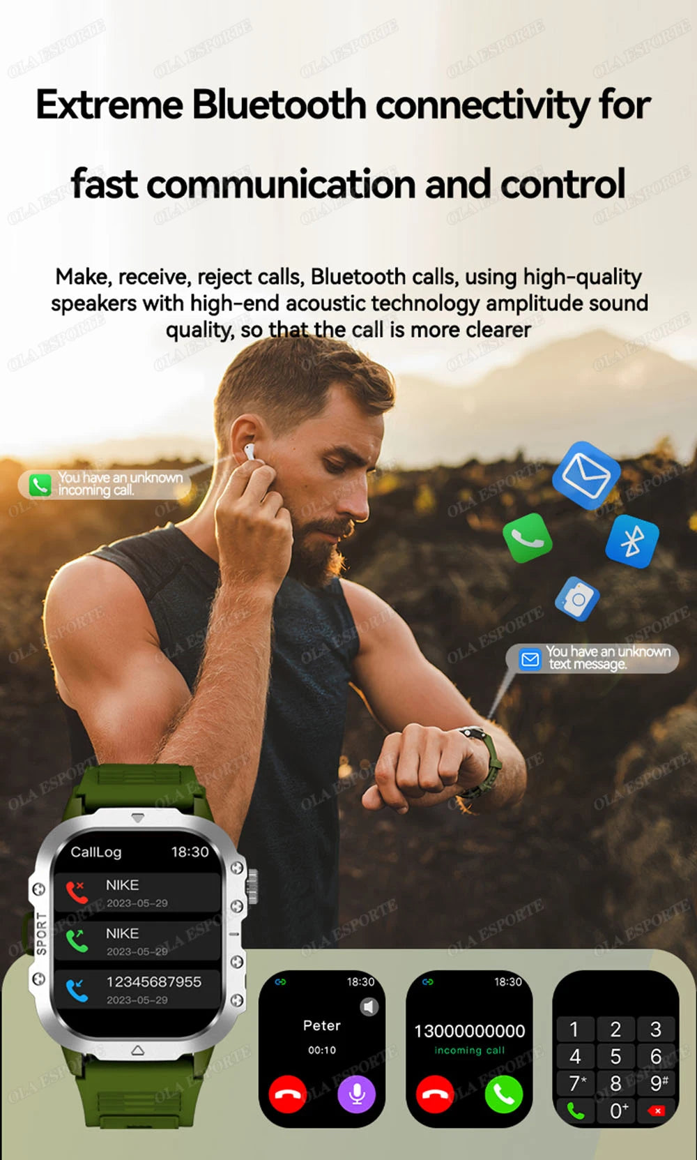 Outdoor Sports Smart Watch - 2.01" HD Screen LED Flashlight GPS Tracker