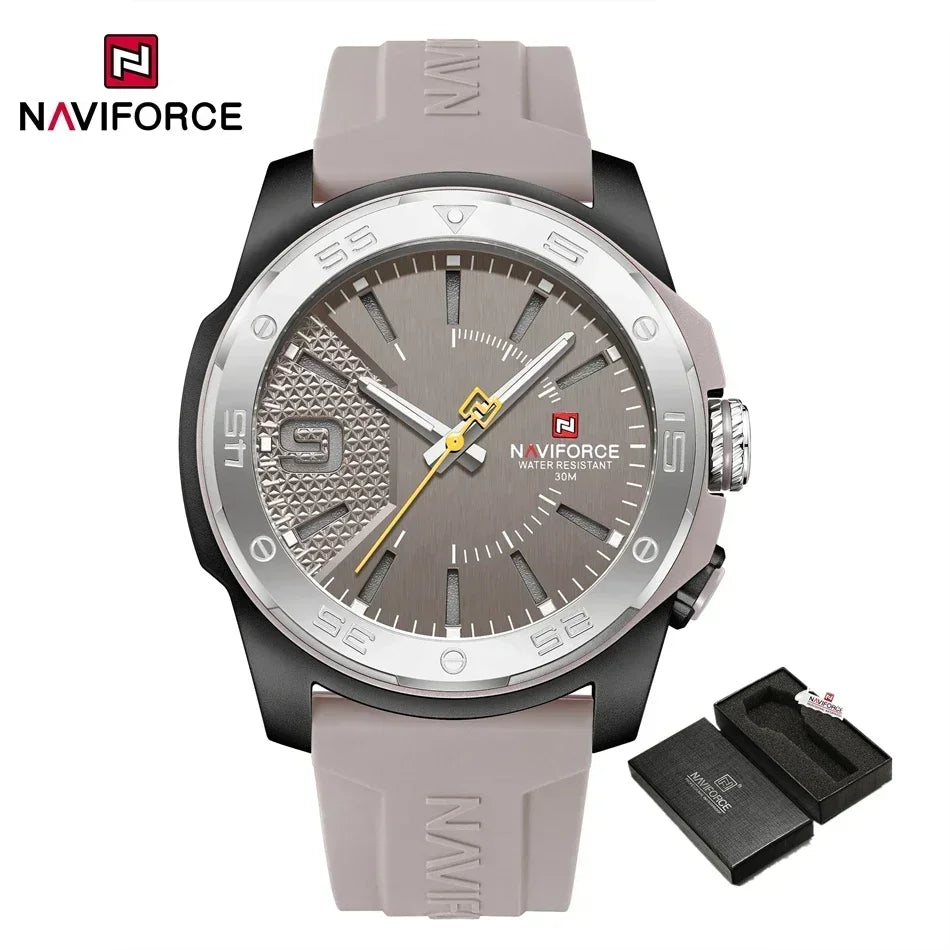 Montre de luxe pour homme NAVIFORCE, mouvement à quartz, bracelet en silicone, étanche à 50 m, aiguilles lumineuses, mouvement japonais, montre-bracelet sport pour homme