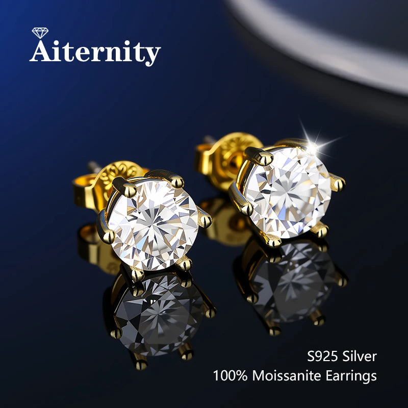 أقراط مرصعة بحجر الموزانيت - أقراط زفاف من الفضة عيار 925 مطلية بعيار 18 قيراطًا