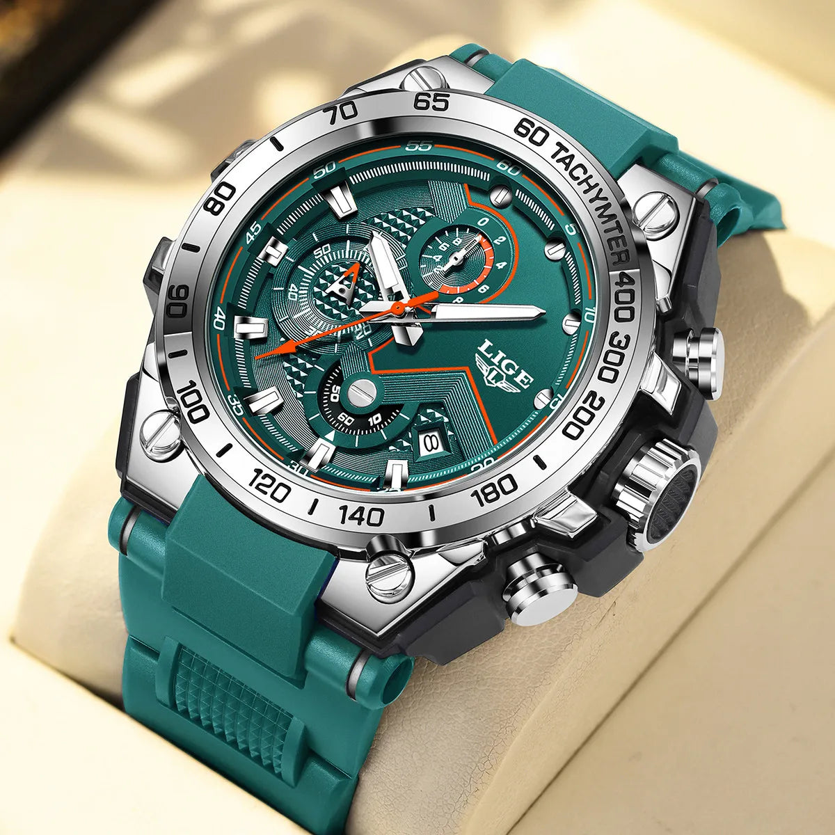 ساعة LIGE الجديدة للرجال متعددة الوظائف بحزام من السيليكون مقاومة للماء وتقويم مضيء وساعات كوارتز رياضية أنيقة للرجال