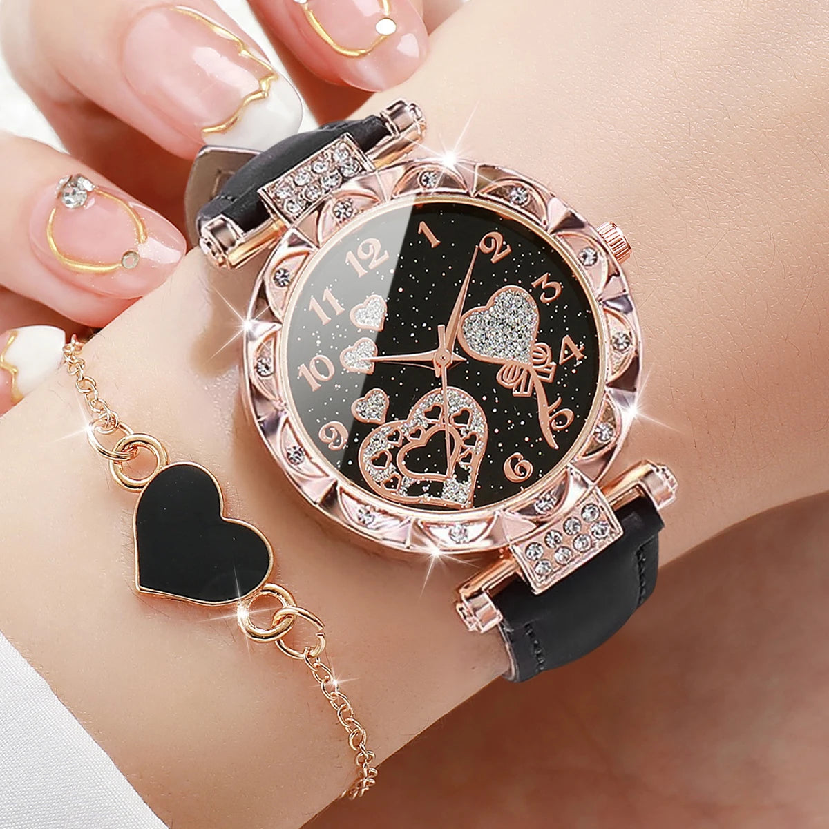 Women's Watch Set - 4pcs Rhinestone Leather Band Quartz Watches