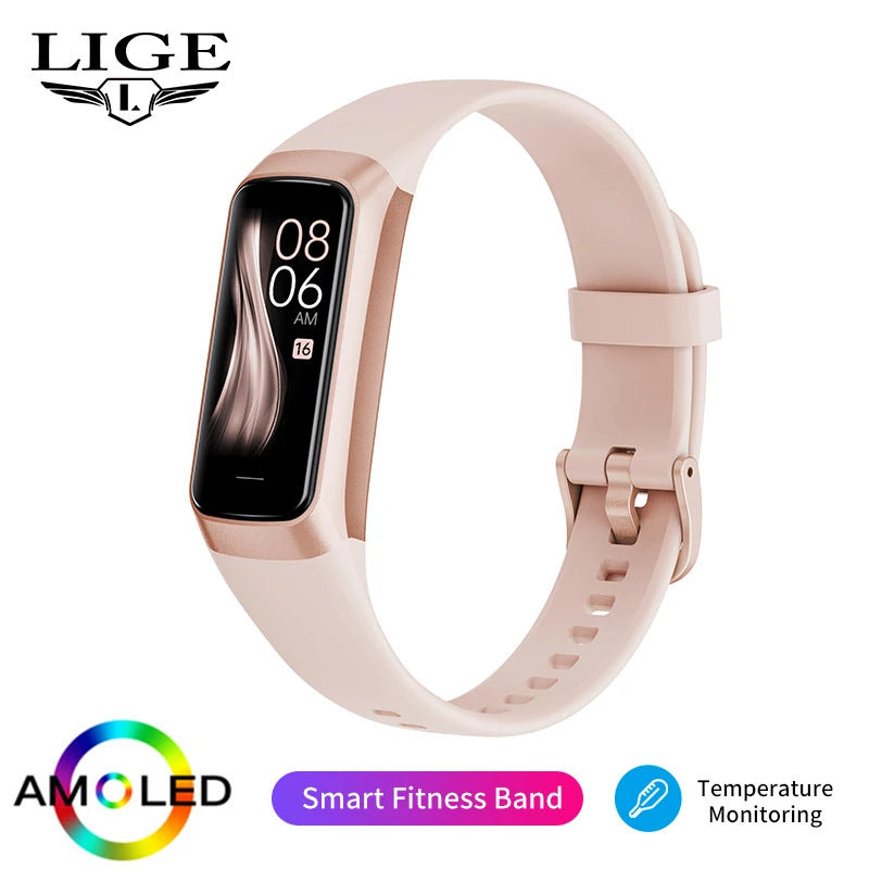 LIGE Smart Bracelet - 1.1" AMOLED Heart Rate Waterproof Body Temperature Tracker