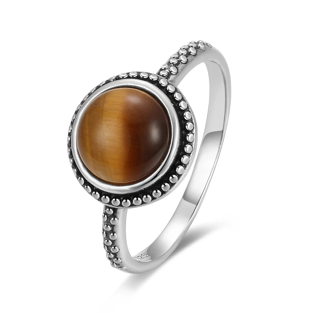 خاتم عين النمر - خاتم إصبع السبابة من الفضة 925 بتصميم زهرة عتيقة