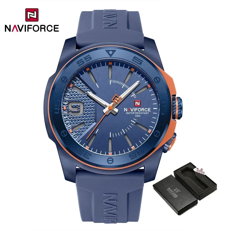 Montre de luxe pour homme NAVIFORCE, mouvement à quartz, bracelet en silicone, étanche à 50 m, aiguilles lumineuses, mouvement japonais, montre-bracelet sport pour homme