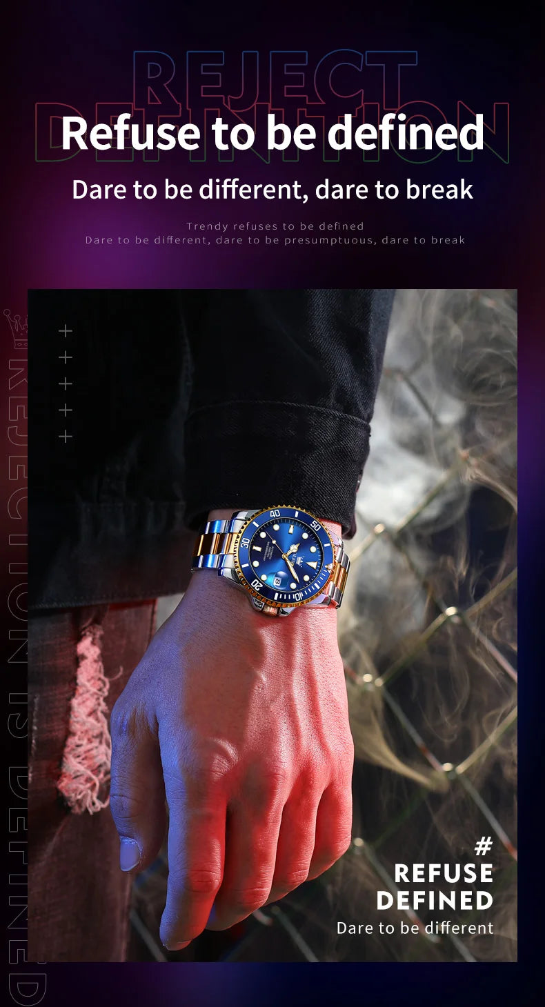 Montre homme OLEVS 6650, classique et originale, automatique, mécanique, avec index en zircon, étanche et lumineuse, en acier inoxydable.