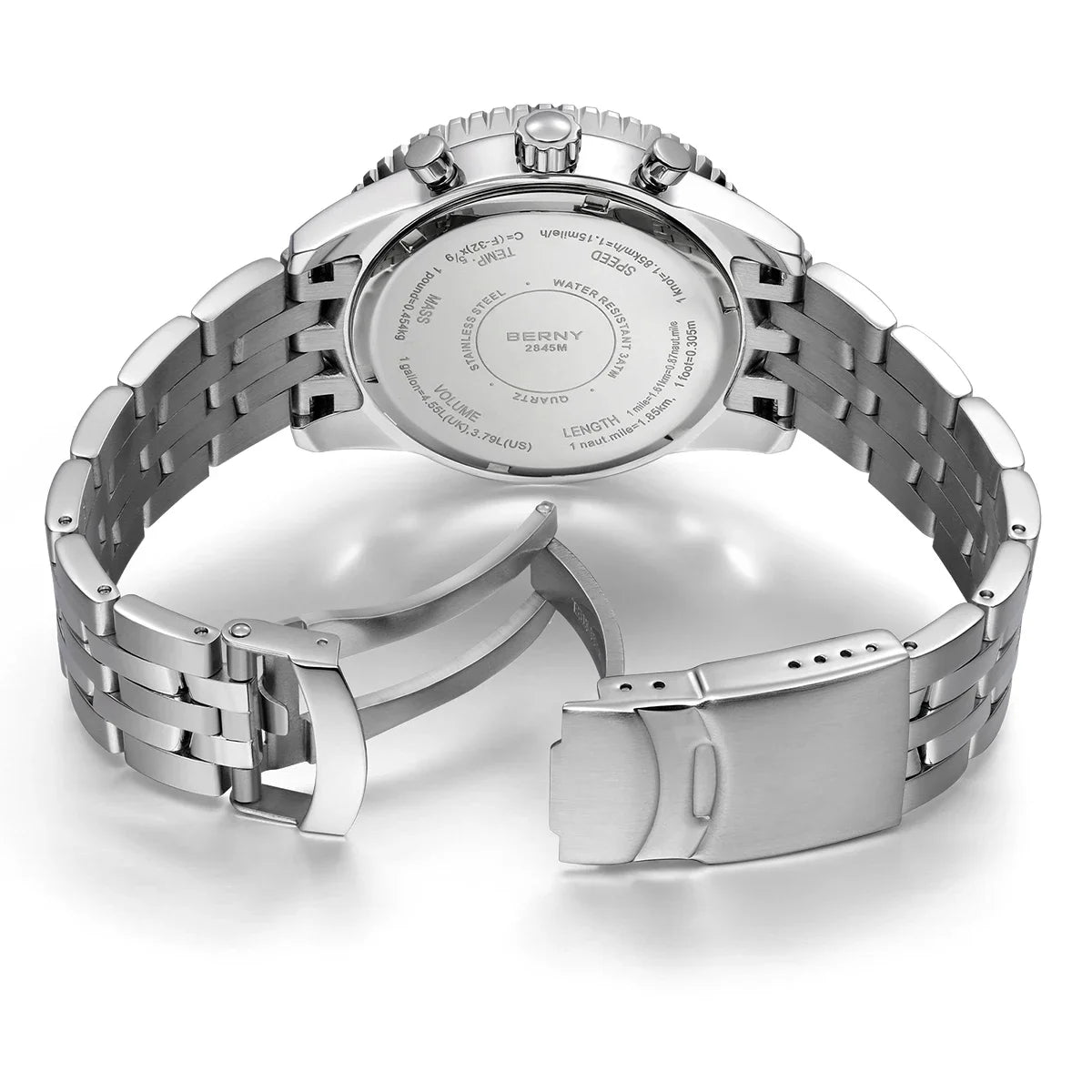 Montre chronographe BERNY pour homme, montre de pilote d'aviation multifonction à quartz avec date, verre saphir et luminescence intense. Montre-bracelet de luxe.