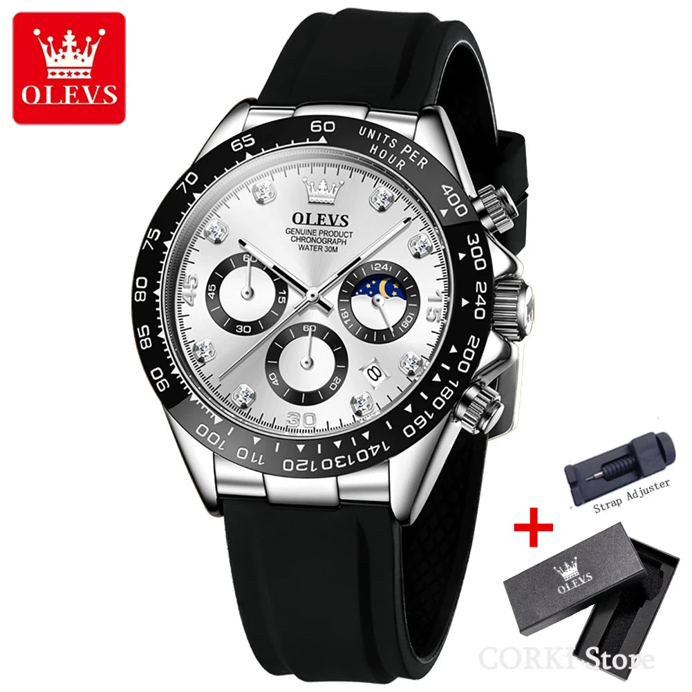 ساعة كوارتز فاخرة للرجال من OLEVS 2875 مقاومة للماء وتقويم رياضي ومؤقت ومضادة للصدمات ومضيئة للرجال