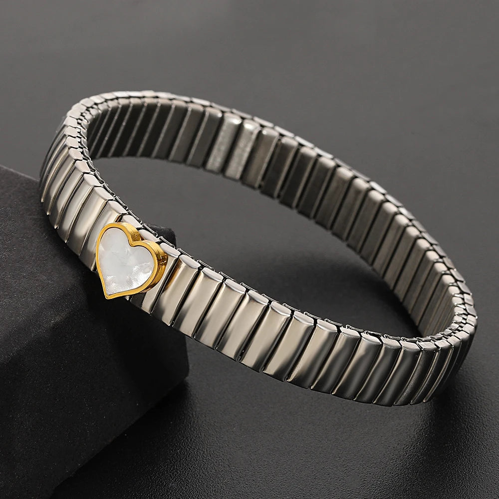 سوار مرن على شكل حلقة حب - سوار من الفولاذ المقاوم للصدأ بنمط نجمة