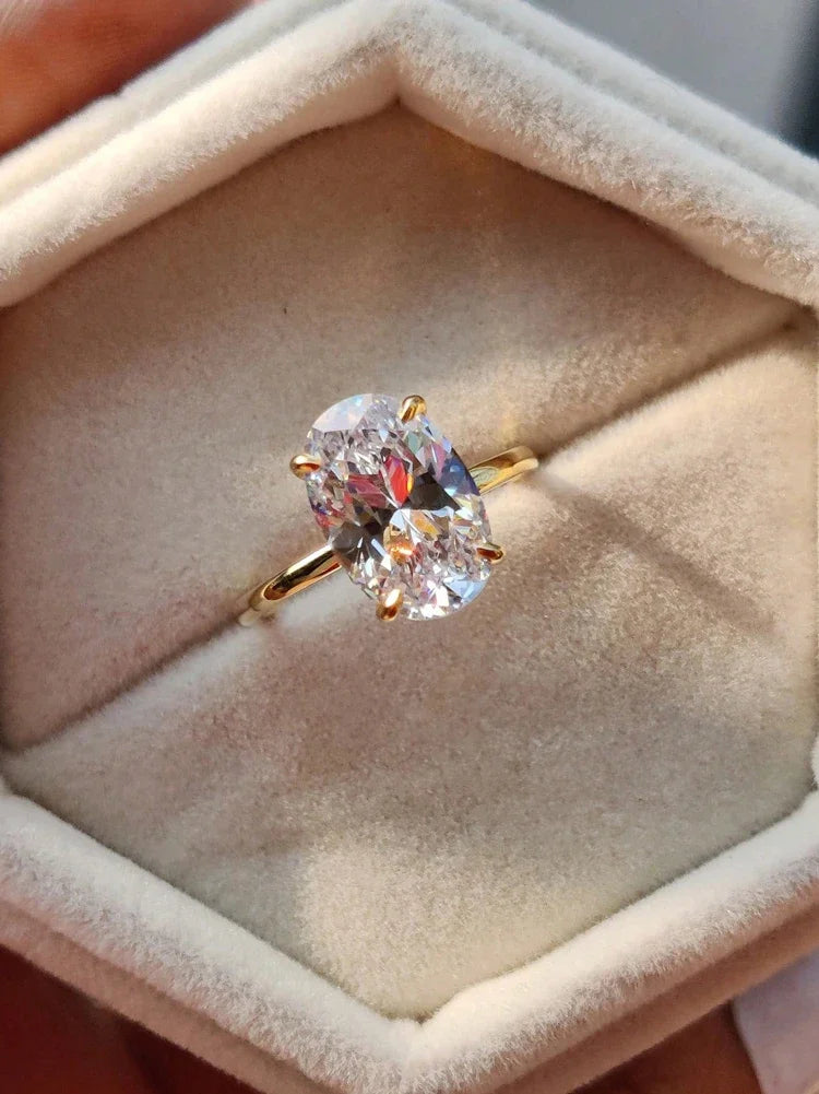 خاتم زركون بيضاوي فاخر - خاتم خطوبة من الفضة عيار 925 بوزن 1-8 قيراط