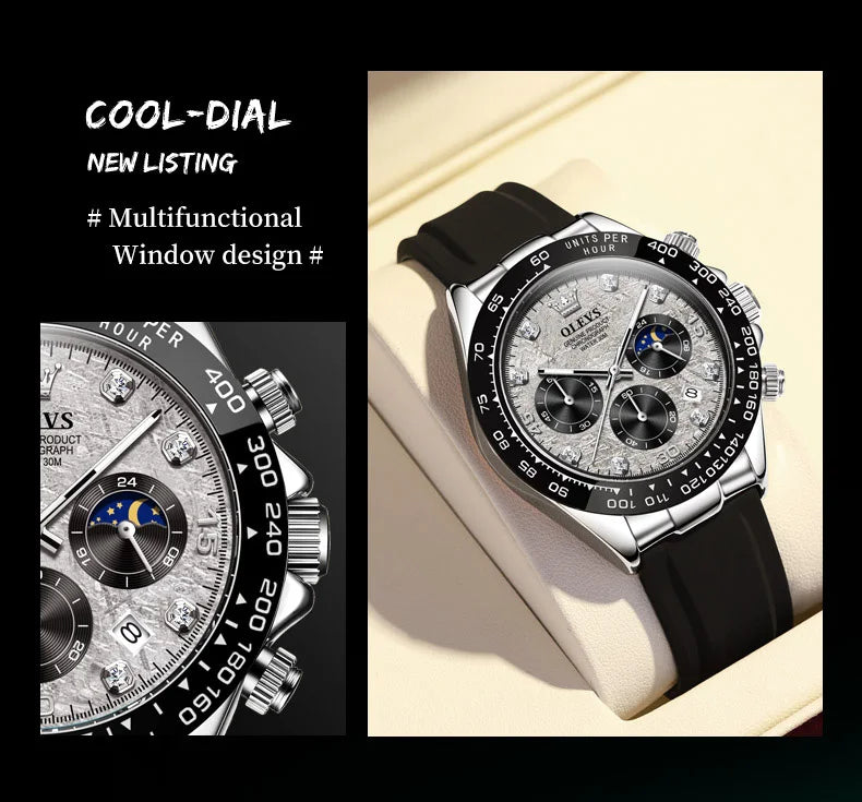 ساعة كوارتز فاخرة للرجال من OLEVS 2875 مقاومة للماء وتقويم رياضي ومؤقت ومضادة للصدمات ومضيئة للرجال