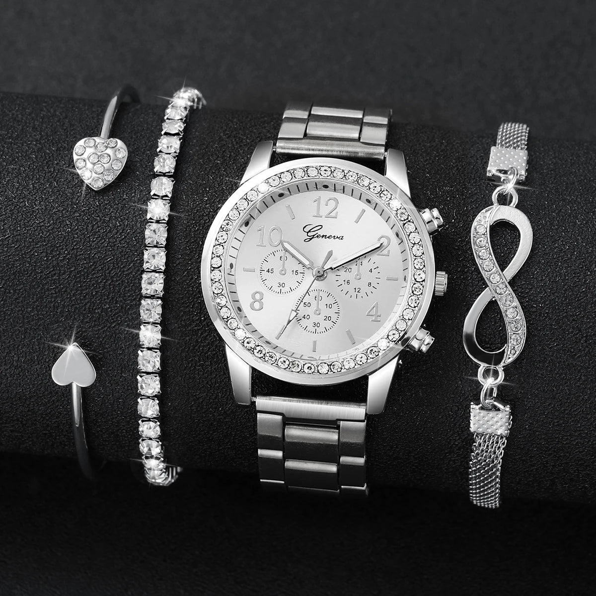 Women's Watch Set - 4pcs Luxury Steel Band Rhinestone Quartz Watches