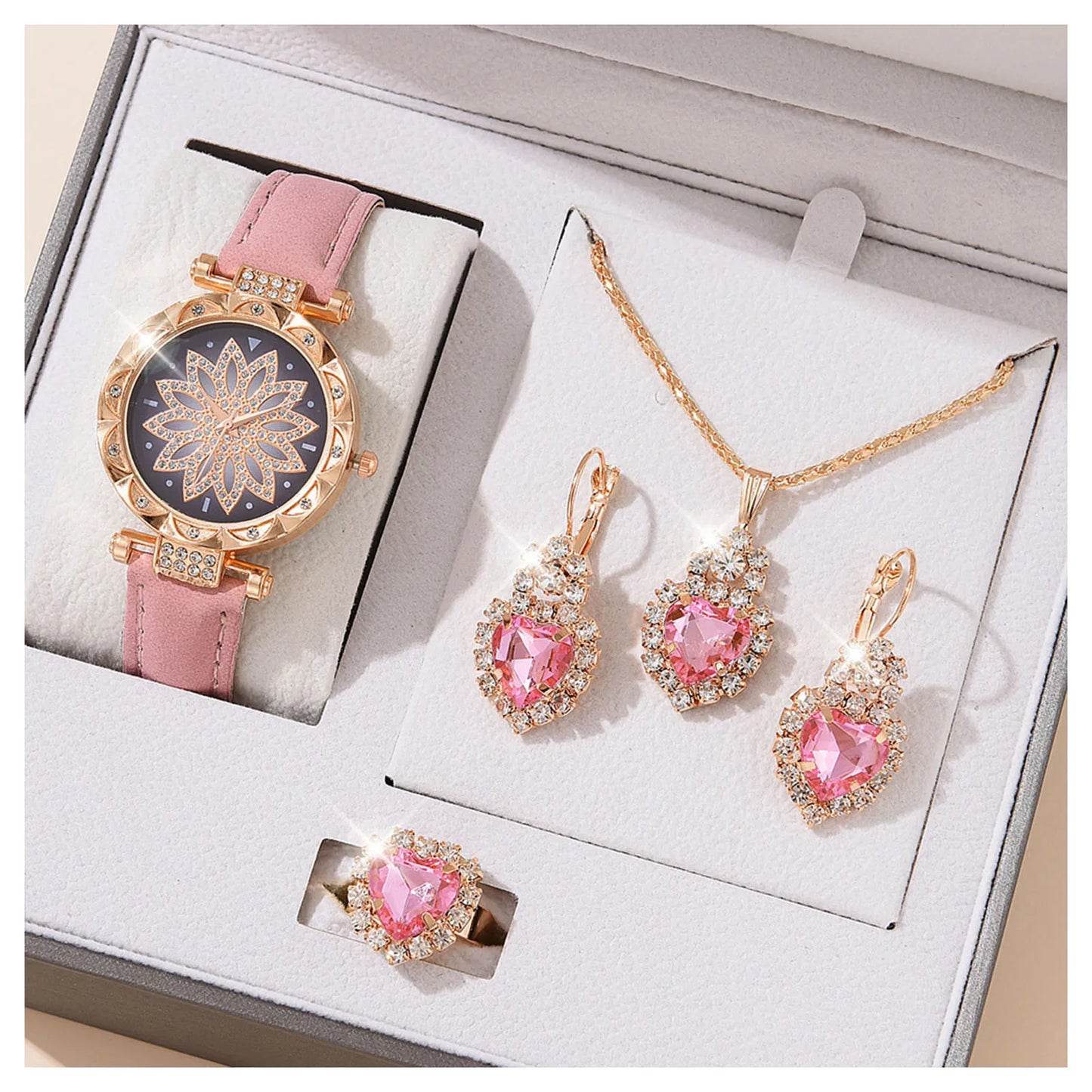 Women's Jewelry Watch Set - Crystal Bling Wristwatch Gift Kit