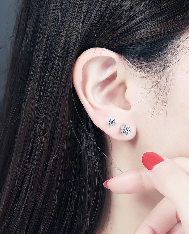 أقراط مرصعة بحجر الموزانيت - أقراط زفاف من الفضة عيار 925 مطلية بعيار 18 قيراطًا