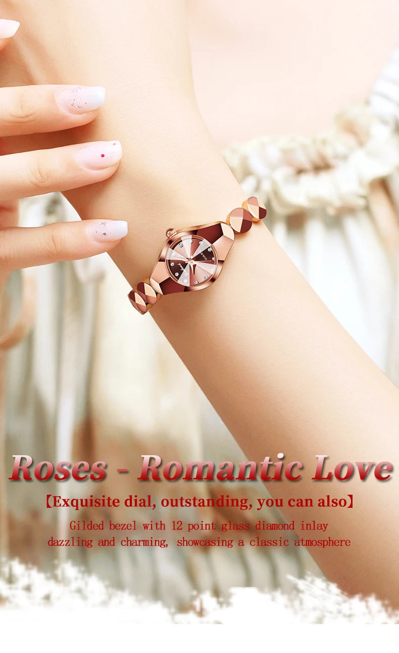 ساعة BINBOND النسائية - سوار فولاذي فاخر مقاوم للماء