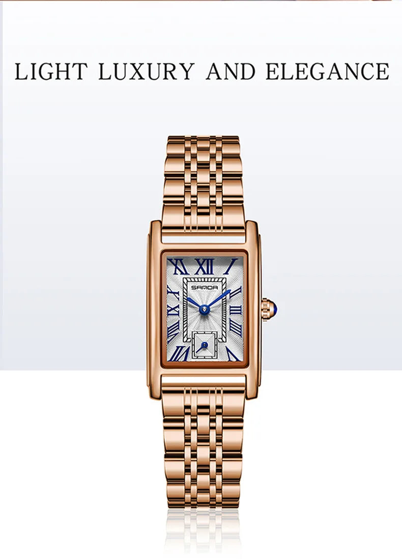 ساعة SANDA 1116 النسائية - ساعة كوارتز مستطيلة مقاومة للماء