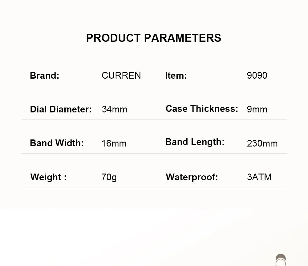 Montre femme CURREN - Montre à quartz à cadran rond en acier inoxydable