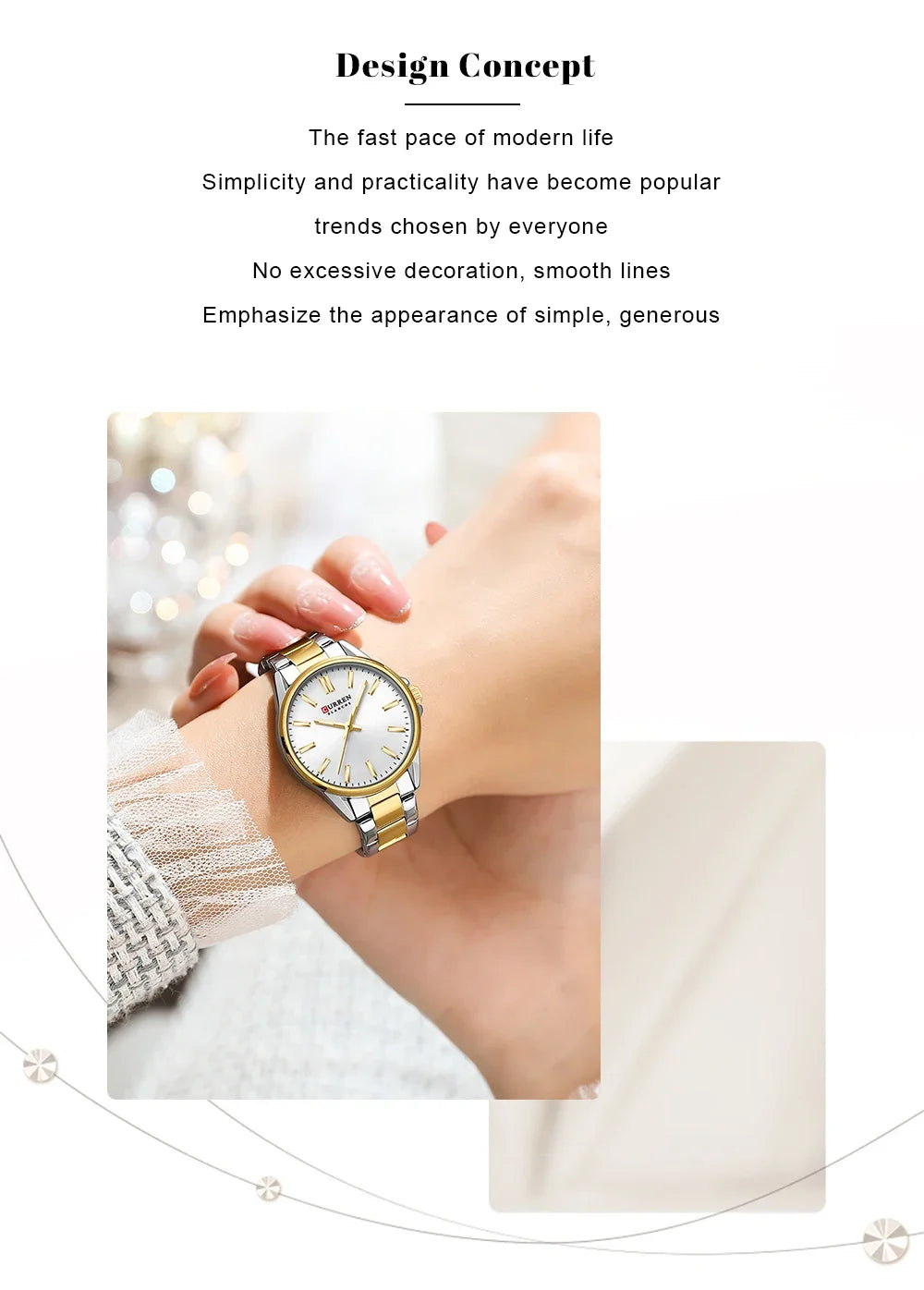 Montre femme CURREN - Montre à quartz à cadran rond en acier inoxydable