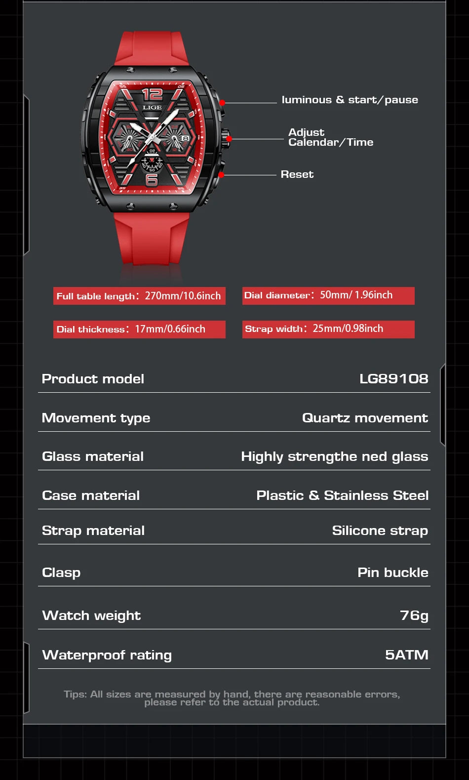 ساعة يد كوارتز فاخرة مقاومة للماء من LIGE للرجال، ساعة رياضية من السيليكون، مضيئة، مقاومة للماء، ساعات رجالية Relogio Masculino