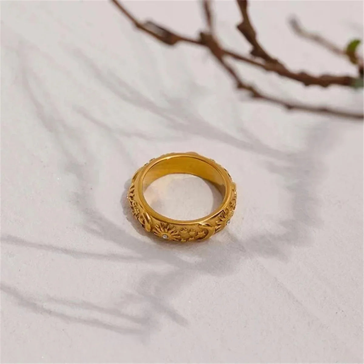 Bamboo Stackable Rings - Minimalist Gold Stainless Steel Set