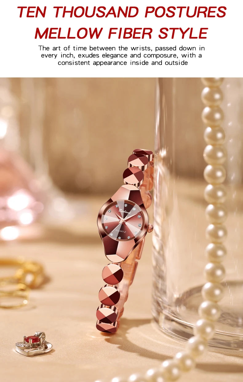 ساعة BINBOND النسائية - سوار فولاذي فاخر مقاوم للماء