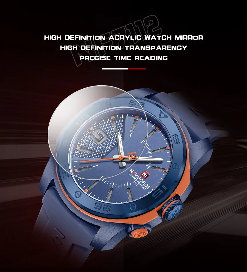 Montre de luxe pour homme NAVIFORCE, mouvement à quartz, bracelet en silicone, étanche à 50 m, aiguilles lumineuses, mouvement japonais, montre-bracelet sport pour homme