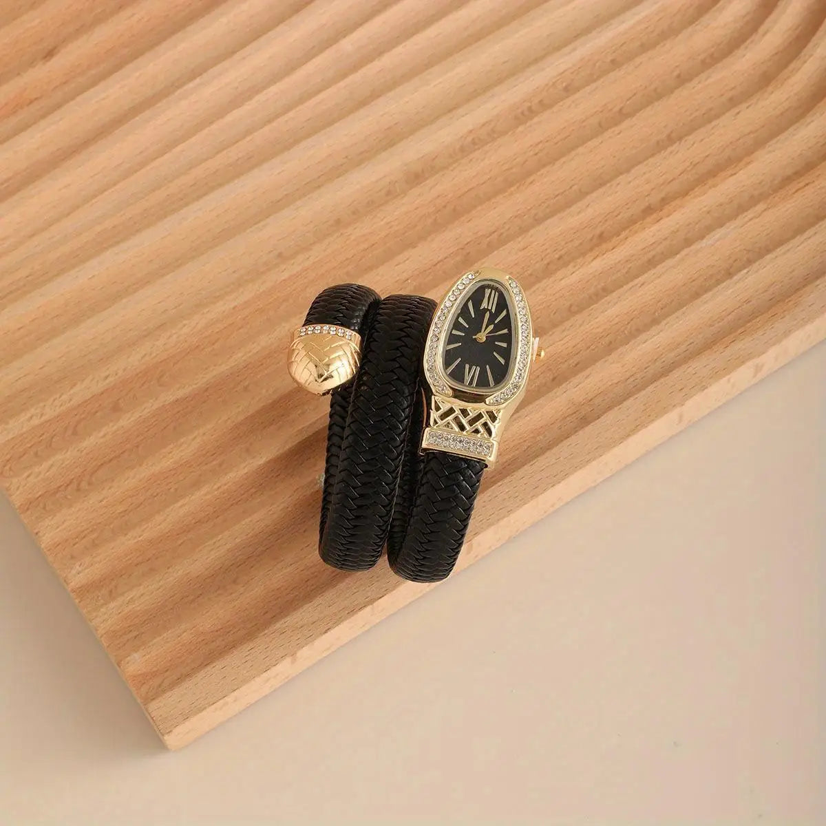 Montre serpent pour femme - Montre à quartz de luxe avec cadran romain orné de strass