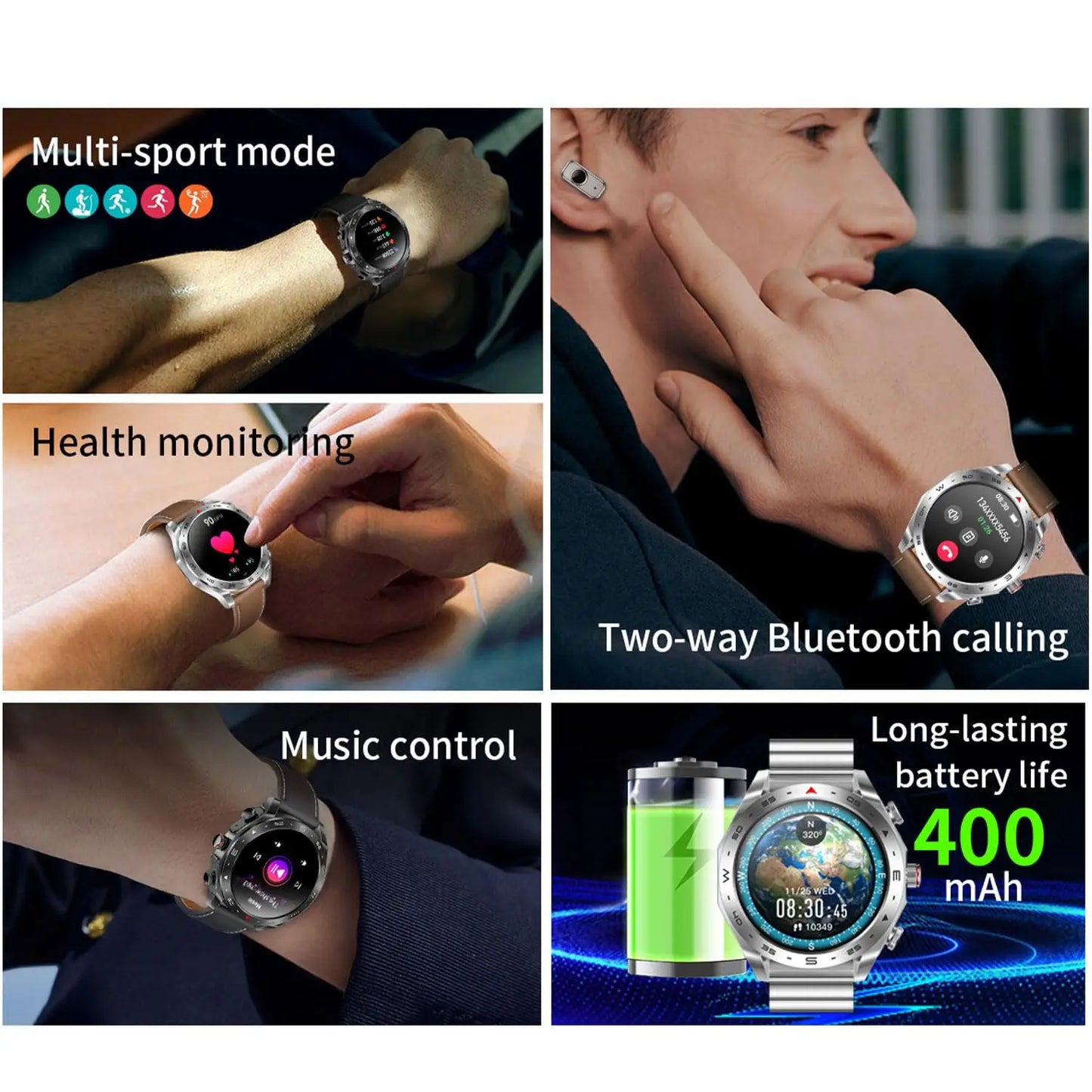 Smart Watch TWS 2-in-1 - Bluetooth Earphones HIFI GPS Heart Rate Bluetooth Call