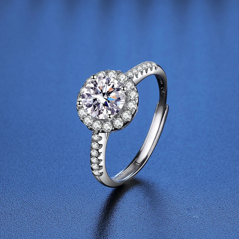 خاتم مويسانيتي - خاتم زفاف قابل للتعديل من الفضة الإسترليني S925 معتمد من GRA