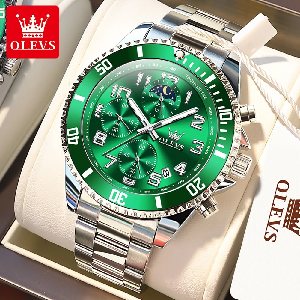 ساعات OLEVS 2926 للرجال ماركة أزياء جديدة فاخرة كوارتز ساعة بثلاثة موانئ صغيرة من الفولاذ المقاوم للصدأ ومقاومة للماء كرونوغراف