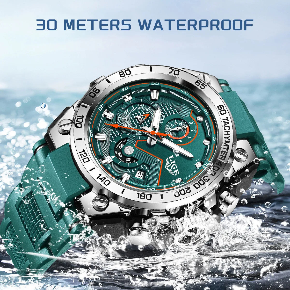 ساعة LIGE الجديدة للرجال متعددة الوظائف بحزام من السيليكون مقاومة للماء وتقويم مضيء وساعات كوارتز رياضية أنيقة للرجال