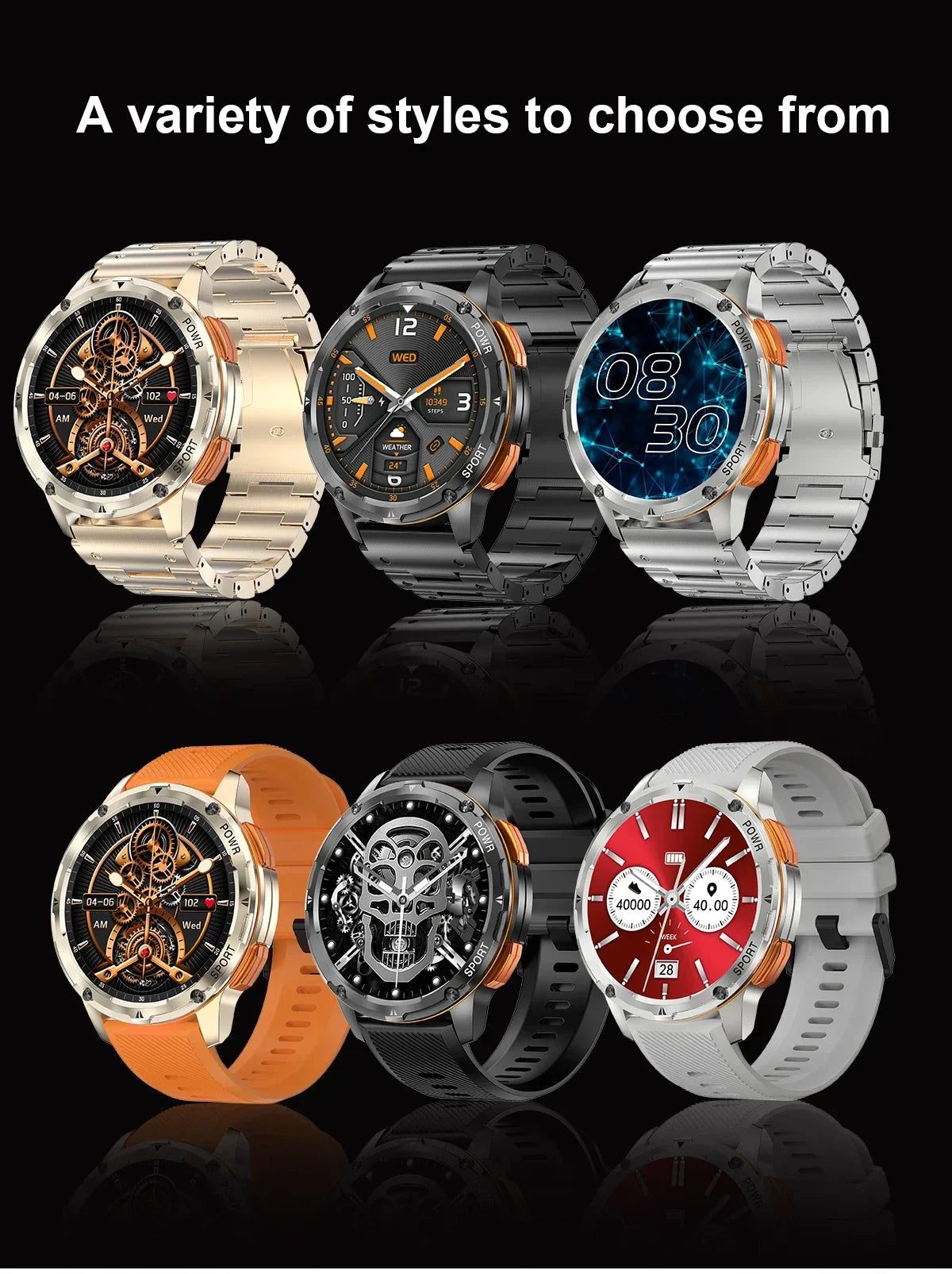 Fashion amoled smart watch AK59 Luxury BT call 400mah large battery rubber metal strap Ladies watches sports AK59 smartwatch