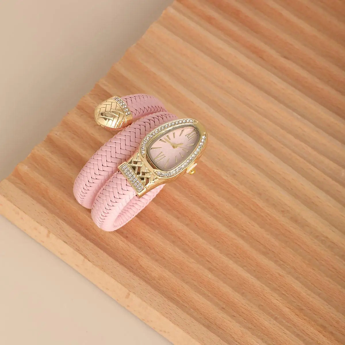 Montre serpent pour femme - Montre à quartz de luxe avec cadran romain orné de strass