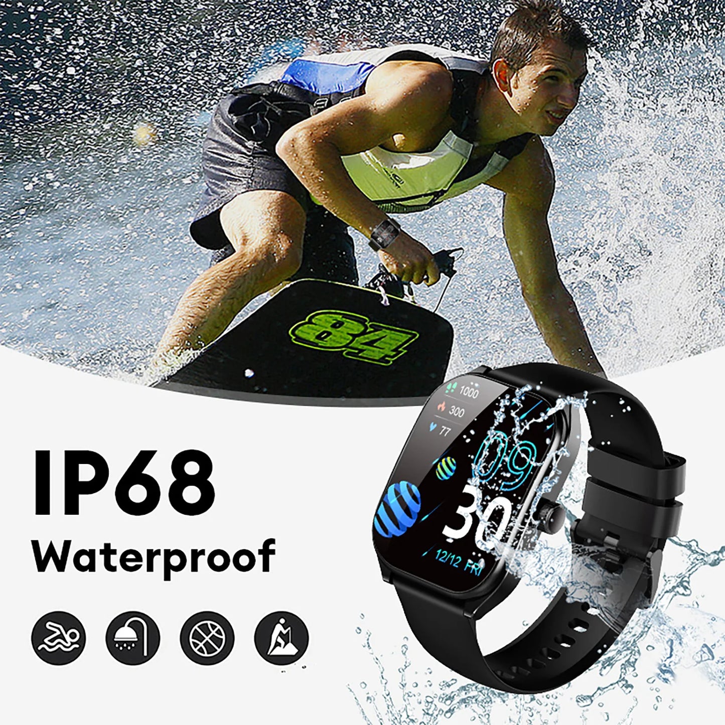 KHwatch Smart Watch - 2.01" Curved Screen Bluetooth Call IP68 Waterproof