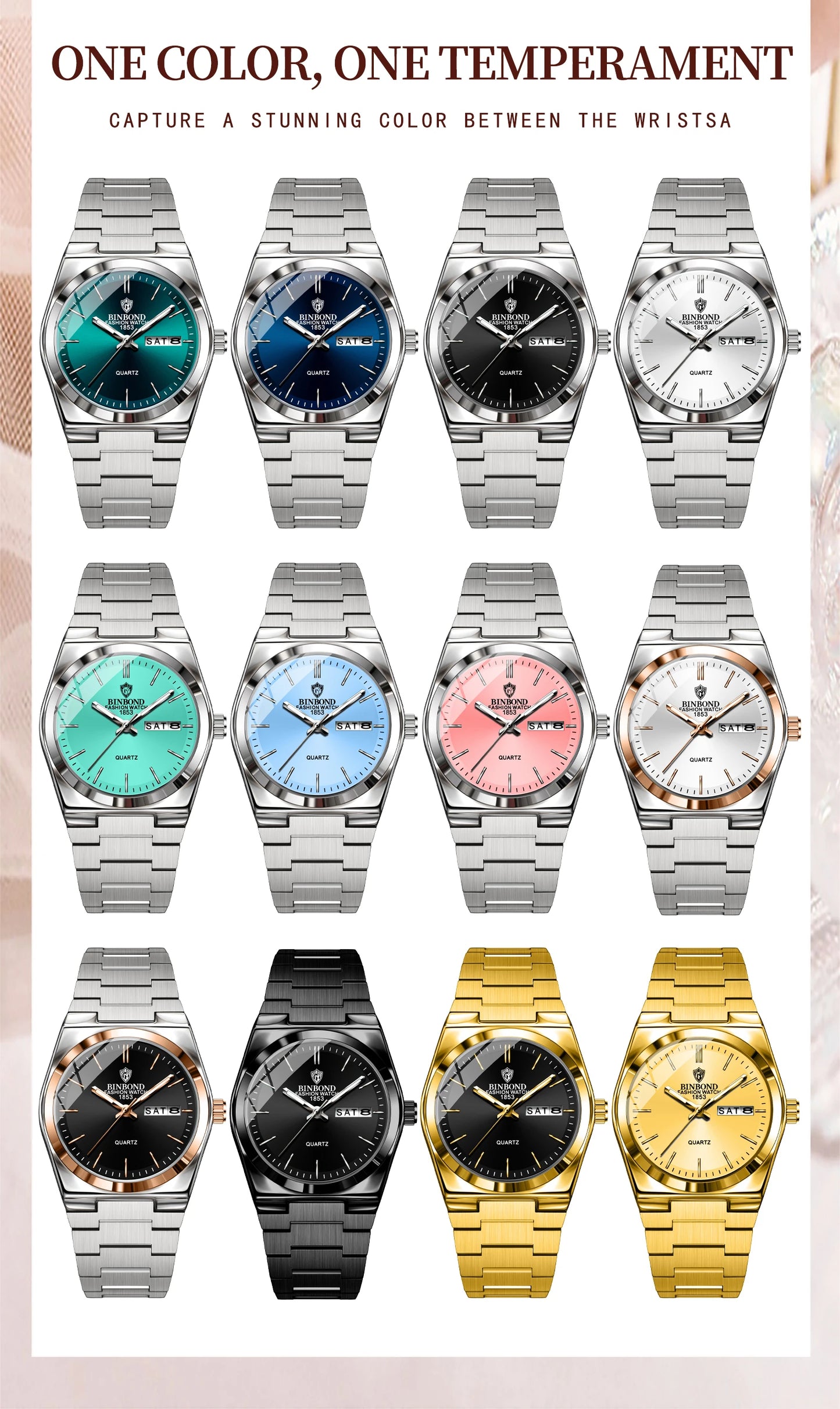 Montre femme BINBOND 103 - Montre à quartz ultra-mince à double calendrier